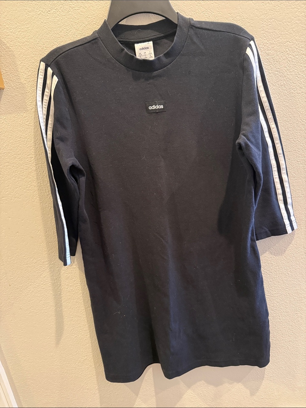 adidas Black T-Shirt dress with White 3-Stripe 3/4 length Sleeves